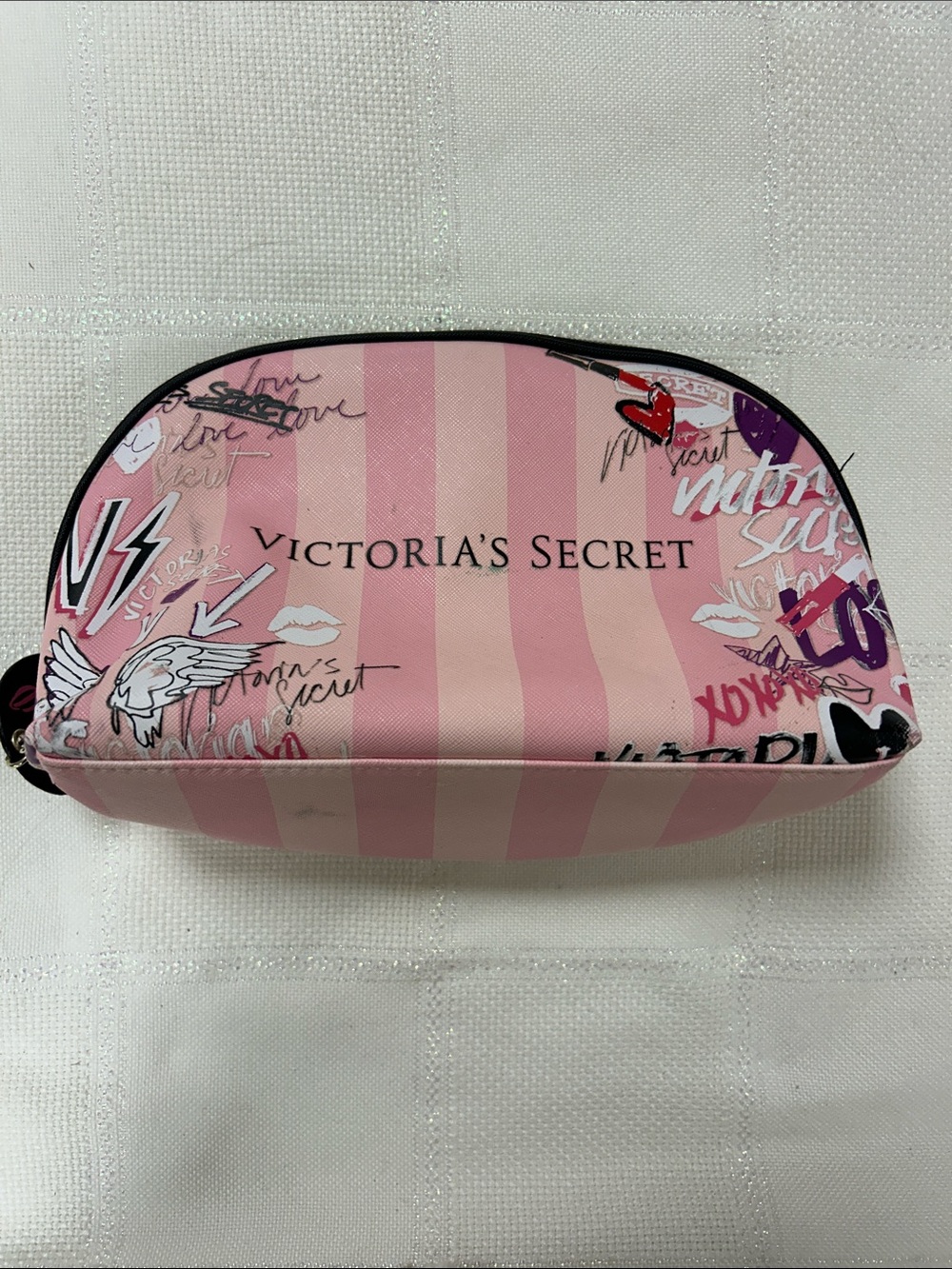 Victoria's Secret Pink Striped Graffiti Cosmetic Bag